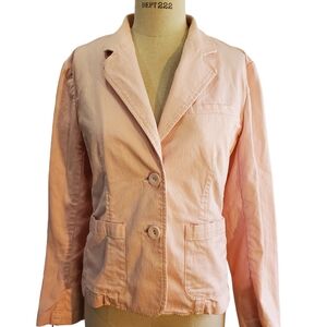 Talbots Vintage Women's Pink‎ + White Seersucker Blazer Jacket W/ Pockets Size 6